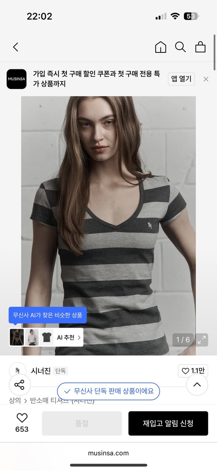 STRIPE V-NECK SHORT SLEEVE DARK GRAY  상품이미지1