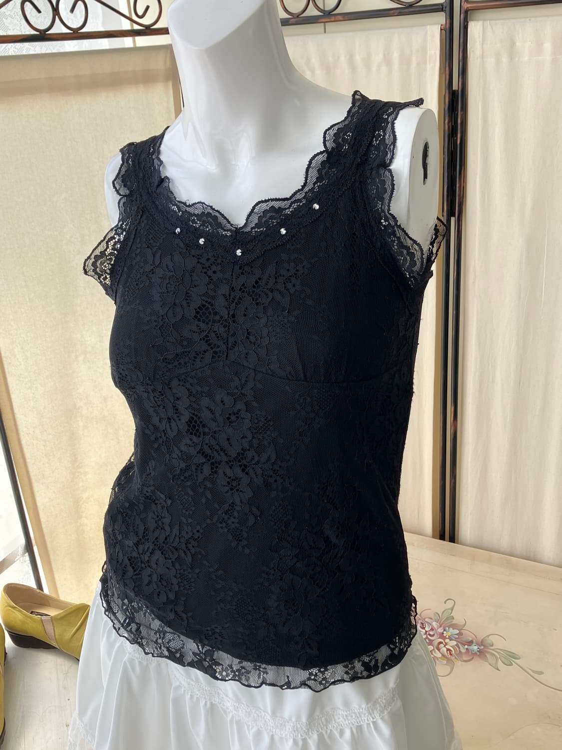 Axes Femme lace sheer bead sleeveless 상품이미지2