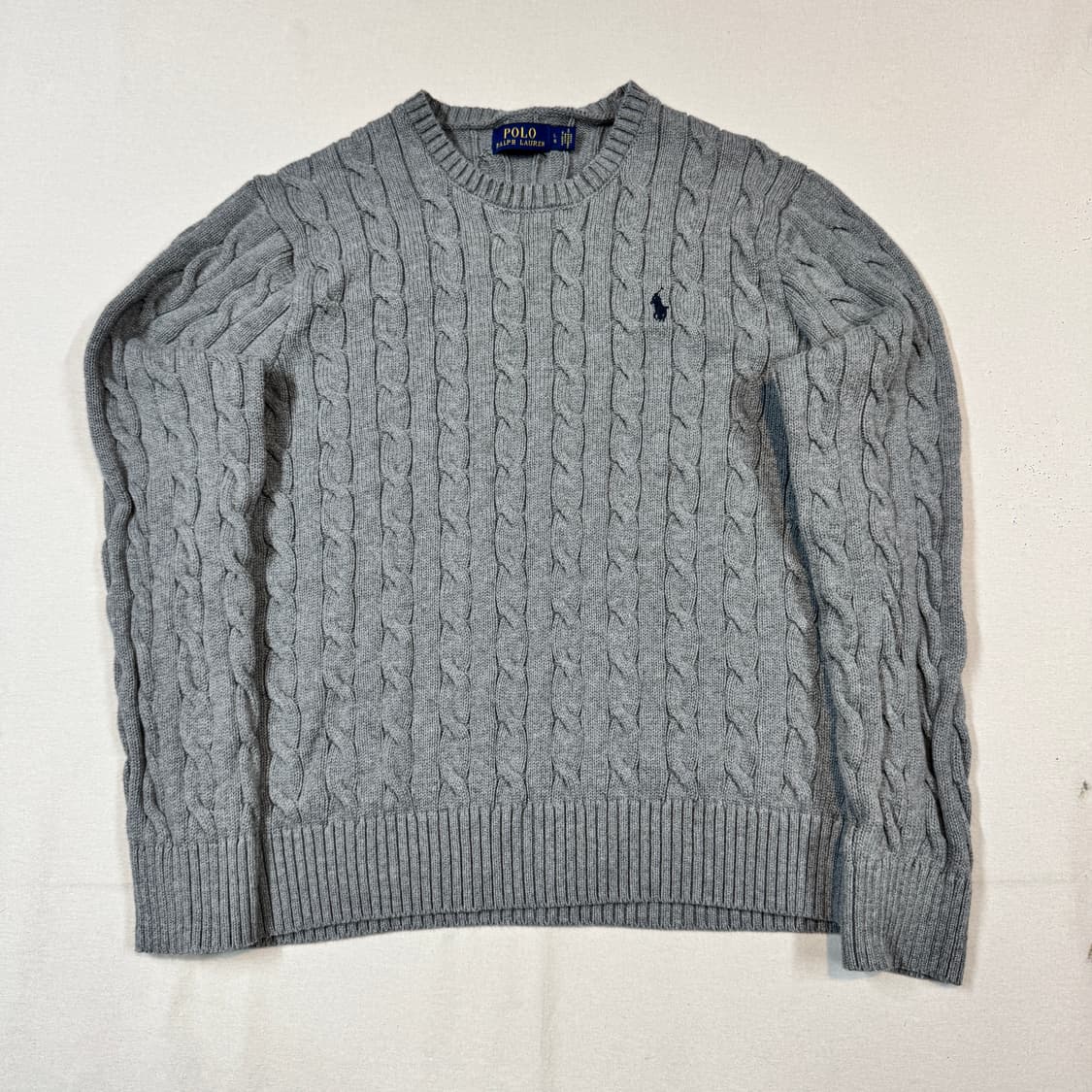 L) 폴로 랄프로렌 코튼 케이블 꽈배기 라운드넥 니트 그레이 상품이미지1