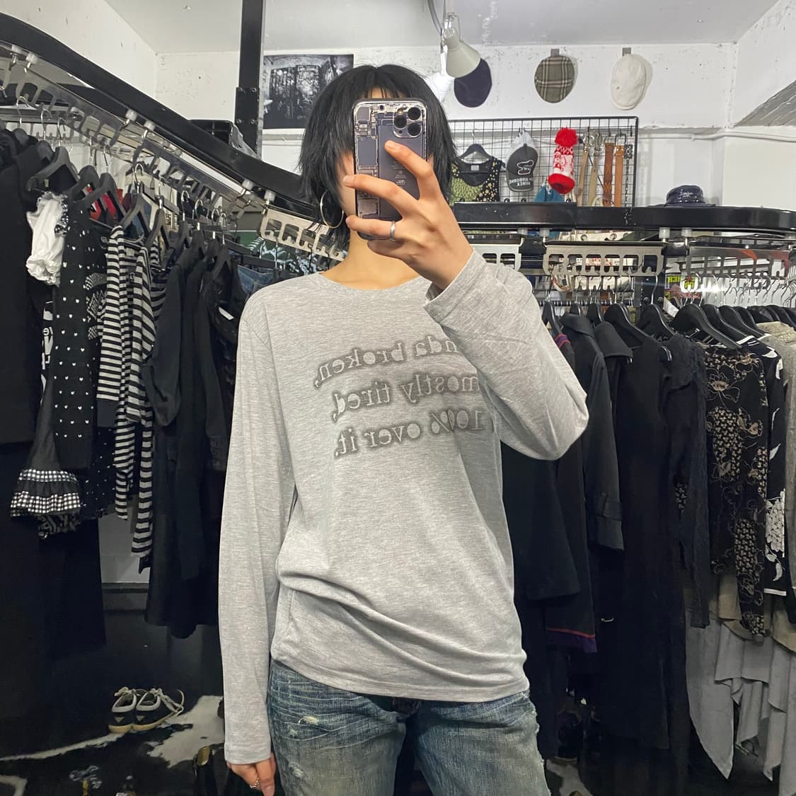 Number 레터링 그레이 롱슬리브 상품이미지1