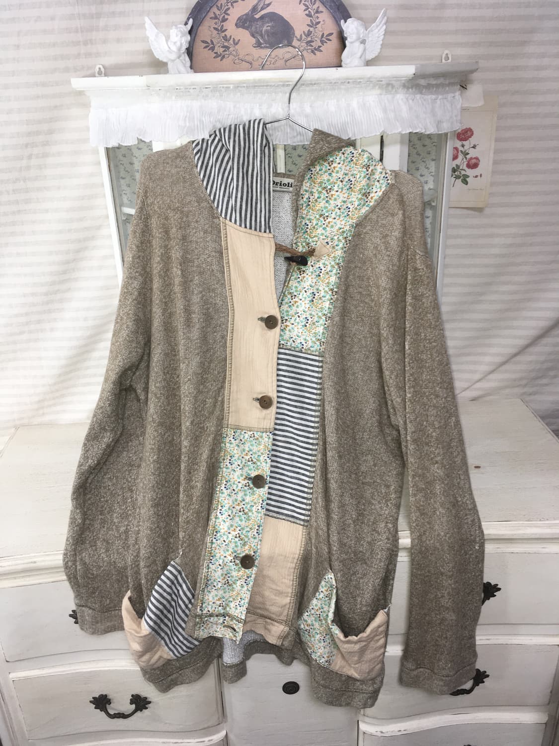 일본빈티지 하구미 모리 패치워크 후드 가디건 상품이미지5