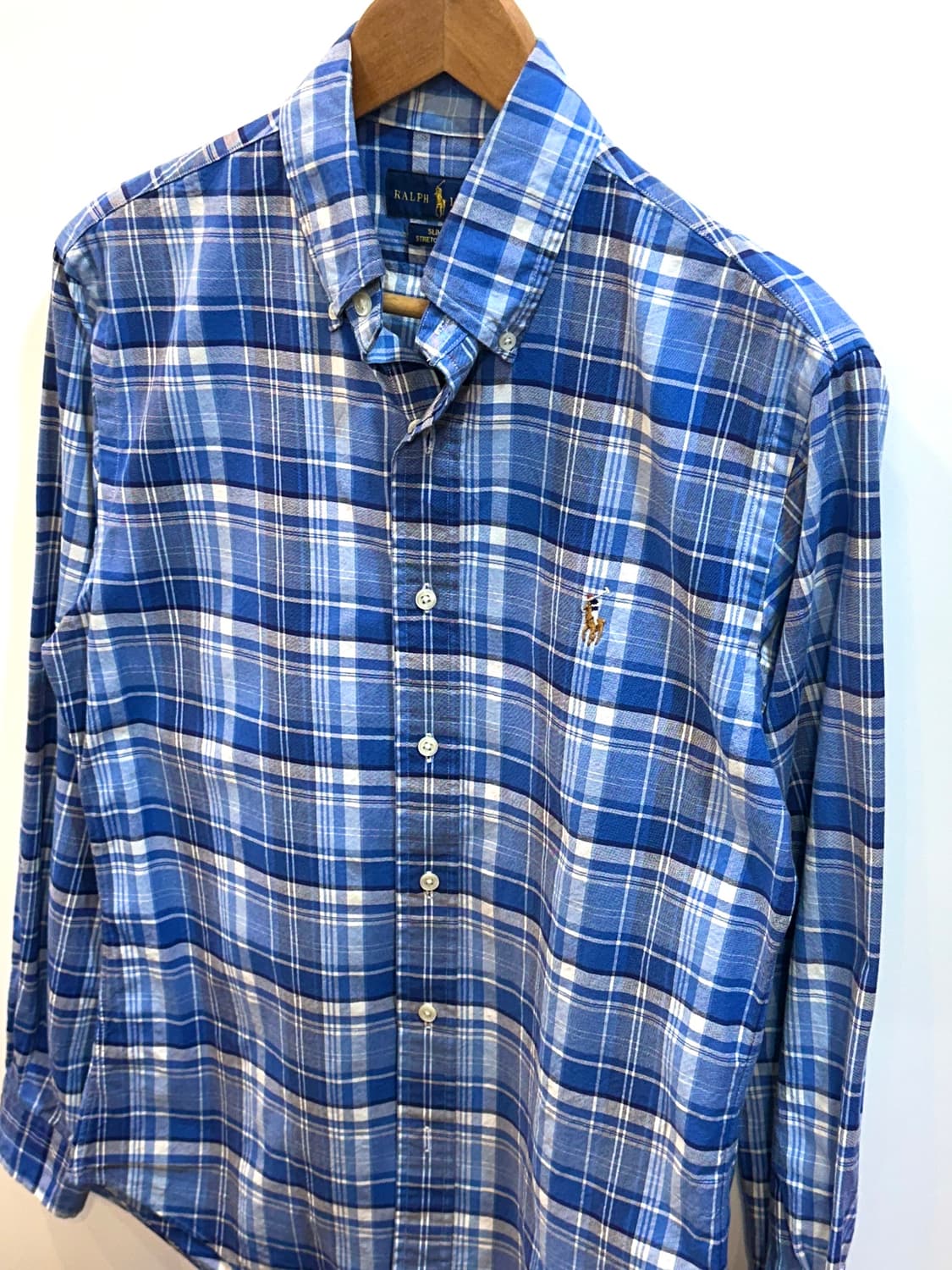 폴로 랄프로렌 슬림핏 체크셔츠 블루 S 상품이미지3