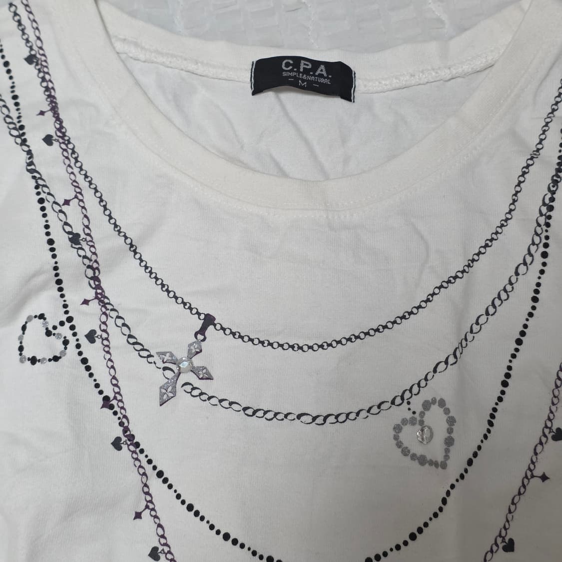 C.P.A. 일본빈티지)화이트 오네갸루st 체인넥클리스 프린팅 반팔티셔츠 상품이미지2