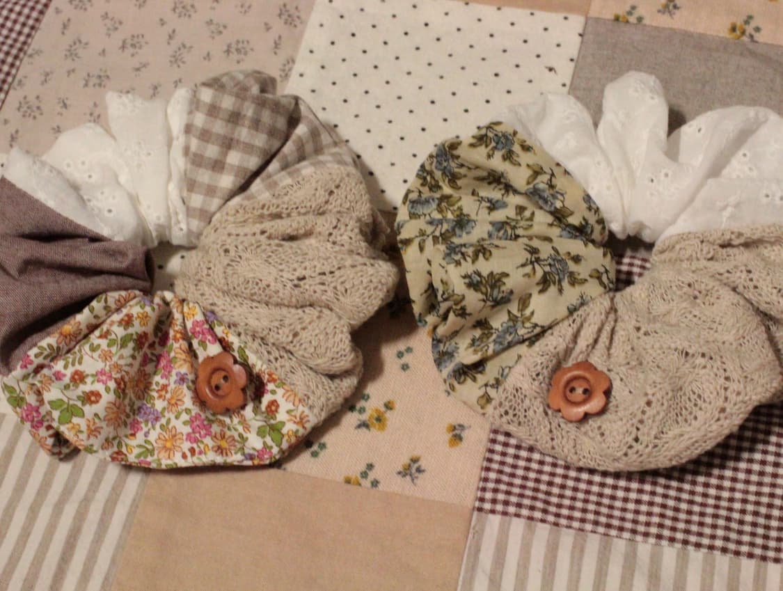 핸드메이드 베이지니트 패치워크 스크런치 상품이미지4