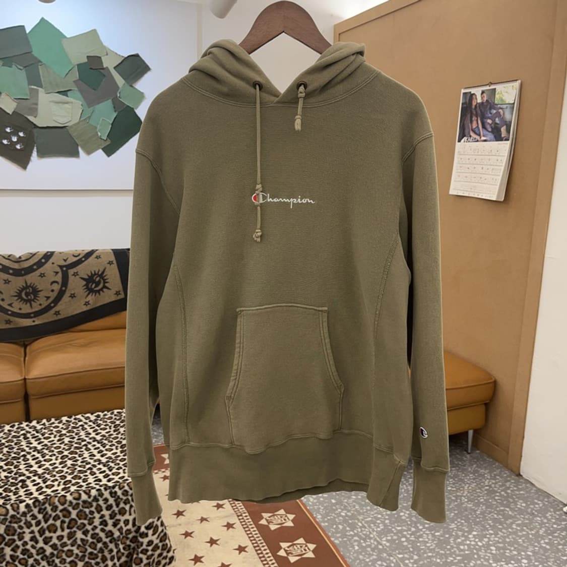 챔피온 리버스위브 빈티지 올리브카키 후드티 L C09539 상품이미지3