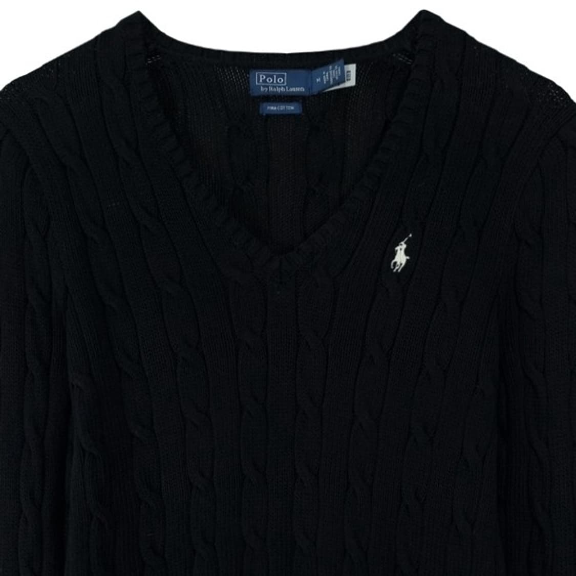 [폴로 랄프로렌] 포니 로고 자수 브이넥 케이블 니트 블랙 M19692 상품이미지4