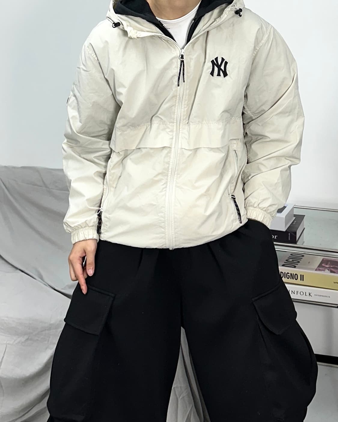 MLB 뉴욕 양키스 크림 후드 바람막이 M 상품이미지2