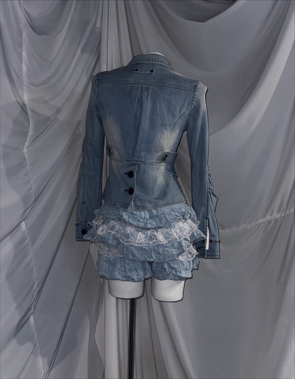 스터드 데님 화이트 캐주얼 히메 갸루 펑크 코디세트 상품이미지5