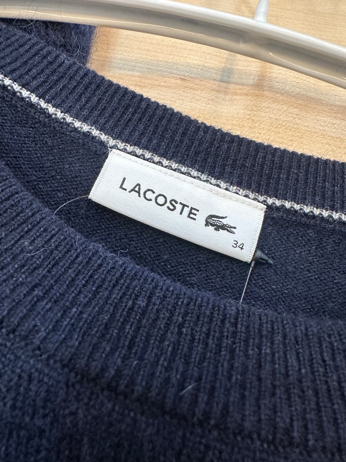 90) 라코스테 네이비 울100% 긴팔 니트티 상품이미지3