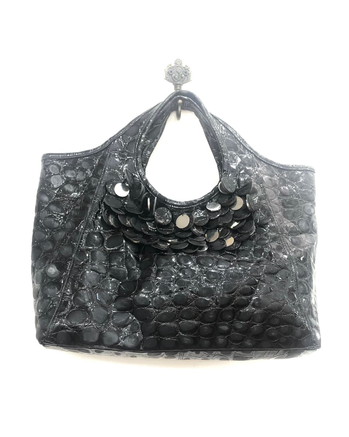 croc texture decorative black tote bag 상품이미지4