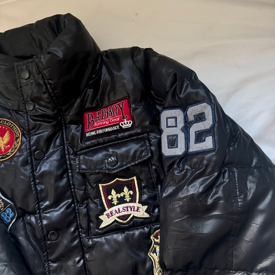 bad boy 패치디테일 하이넥 유광 패딩 자켓 점퍼 락시크 펑크 y2k 상품이미지5
