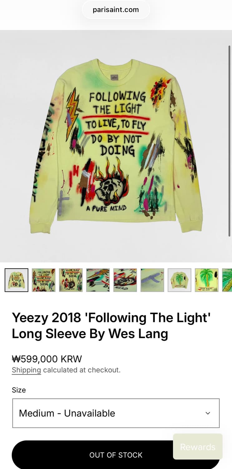 칸예 웨스트 X wes lang ye 머천 롱슬리브 상품이미지5