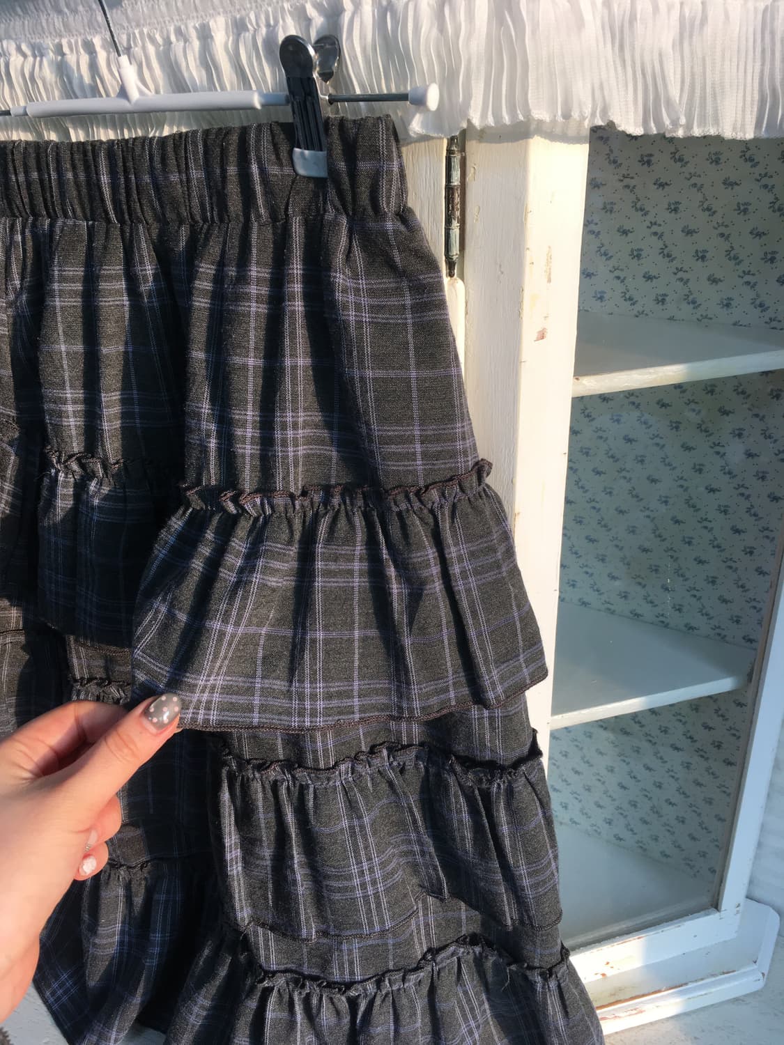 빈티지 체크 프릴 캉캉 미디스커트 상품이미지7