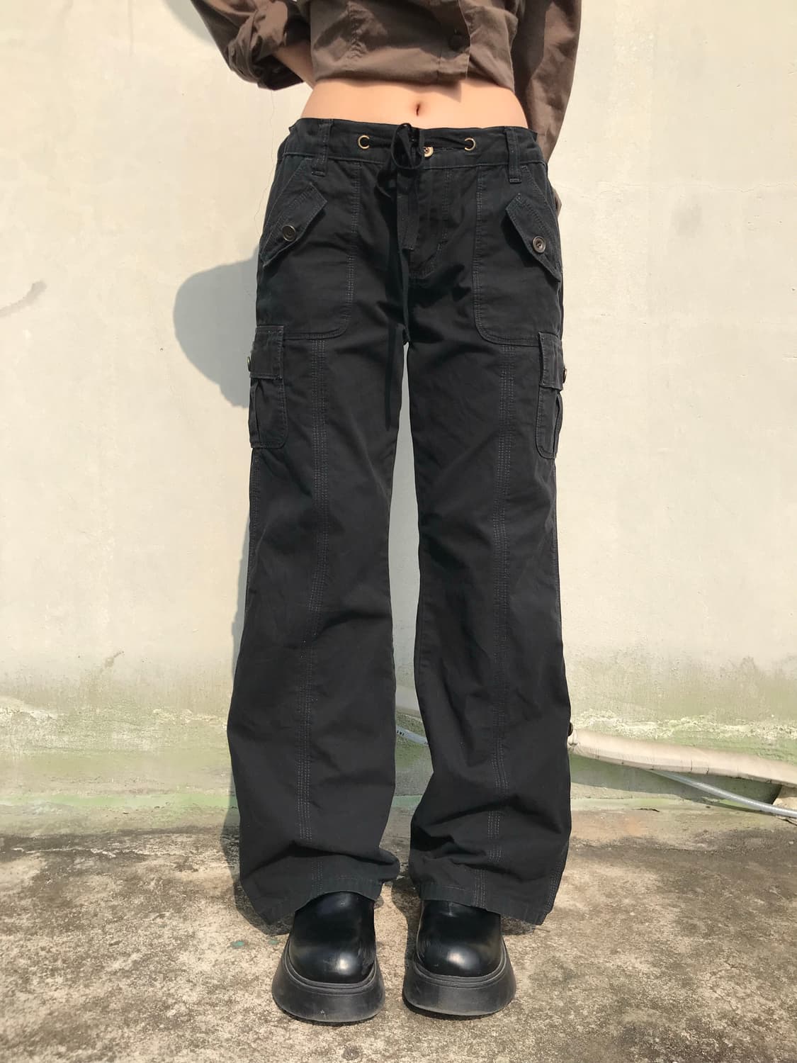 빈티지 블랙 로우라이즈 카고 팬츠 상품이미지1