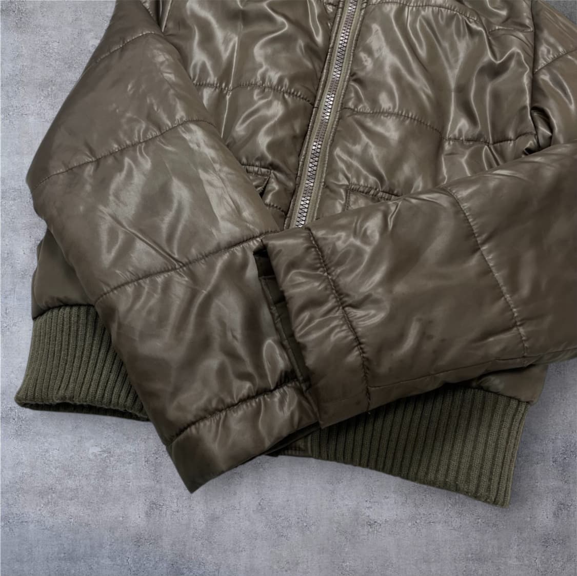 Sewardical 카키브라운 레이어드 니트넥 후드 숏패딩 M 상품이미지8