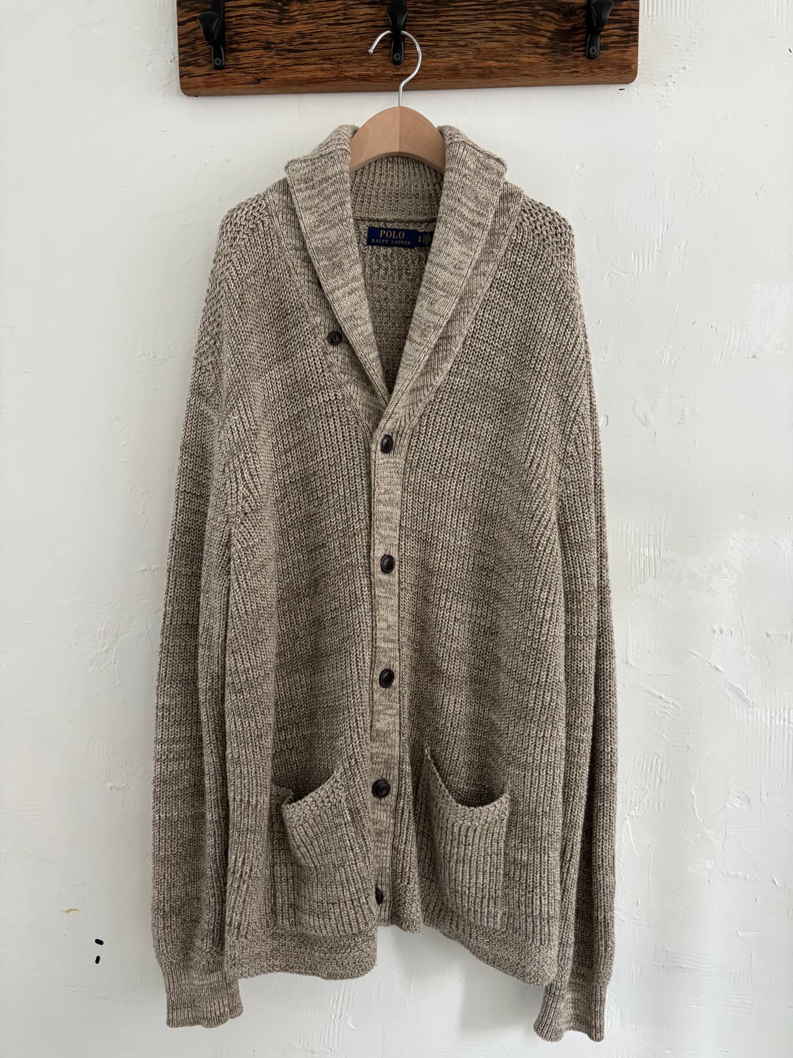 Polo 폴로 랄프로렌 신형 딥베이지 숄카라 코튼 가디건 상품이미지2