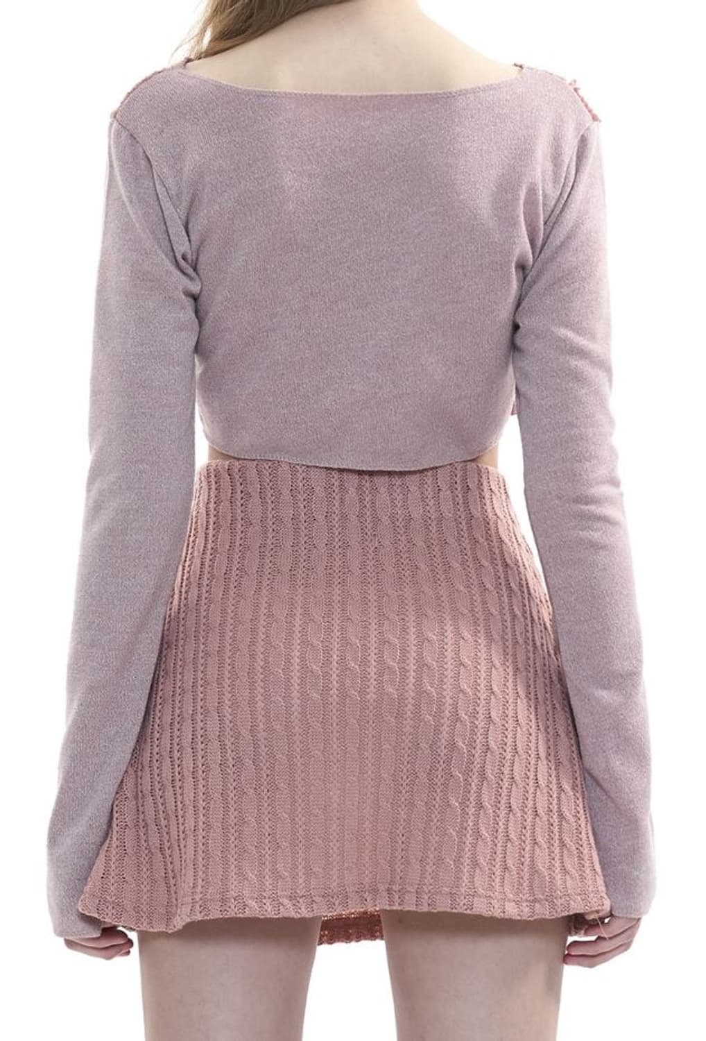 오드원아웃 패치워크 니트 크롭 핑크 y2k 빈티지 긴팔 티셔츠 보헤미안 상품이미지3