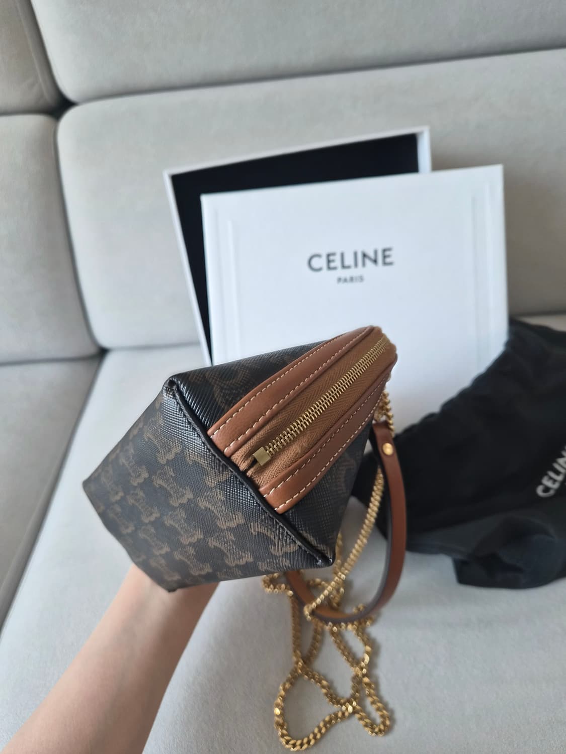 (이너백,스트랩포함)셀린느 트리오페 체인 클러치 탄 상품이미지9