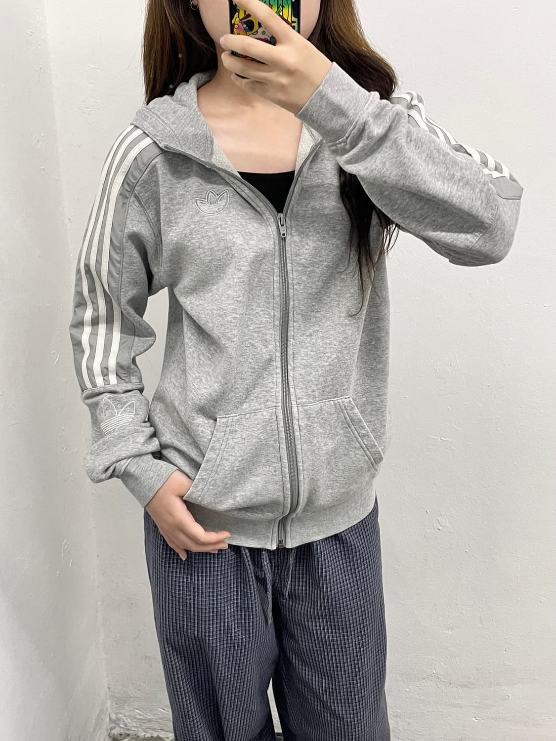 아디다스 그레이 로고 후드집업 상품이미지4