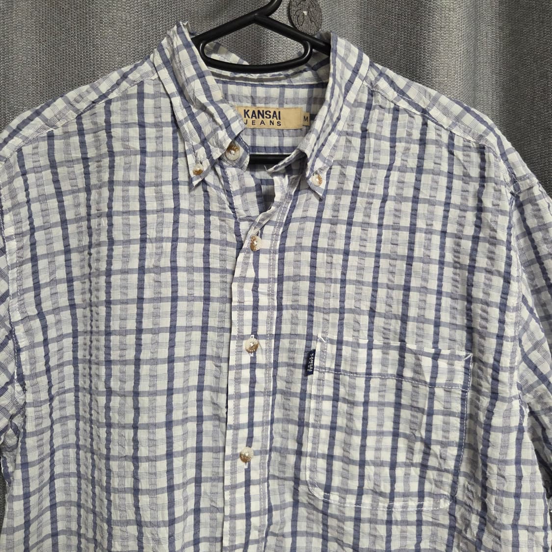 Kansai Jeans 린넨 반팔 체크 셔츠 L(100) 상품이미지2