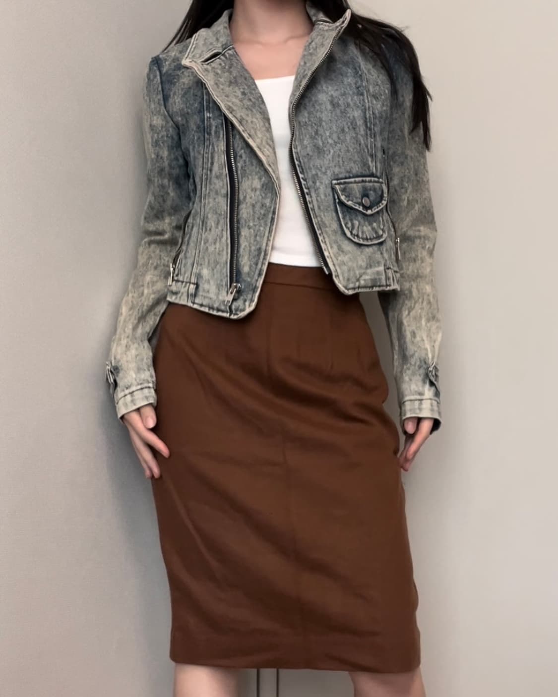 camel brown suede midi skirt 상품이미지2