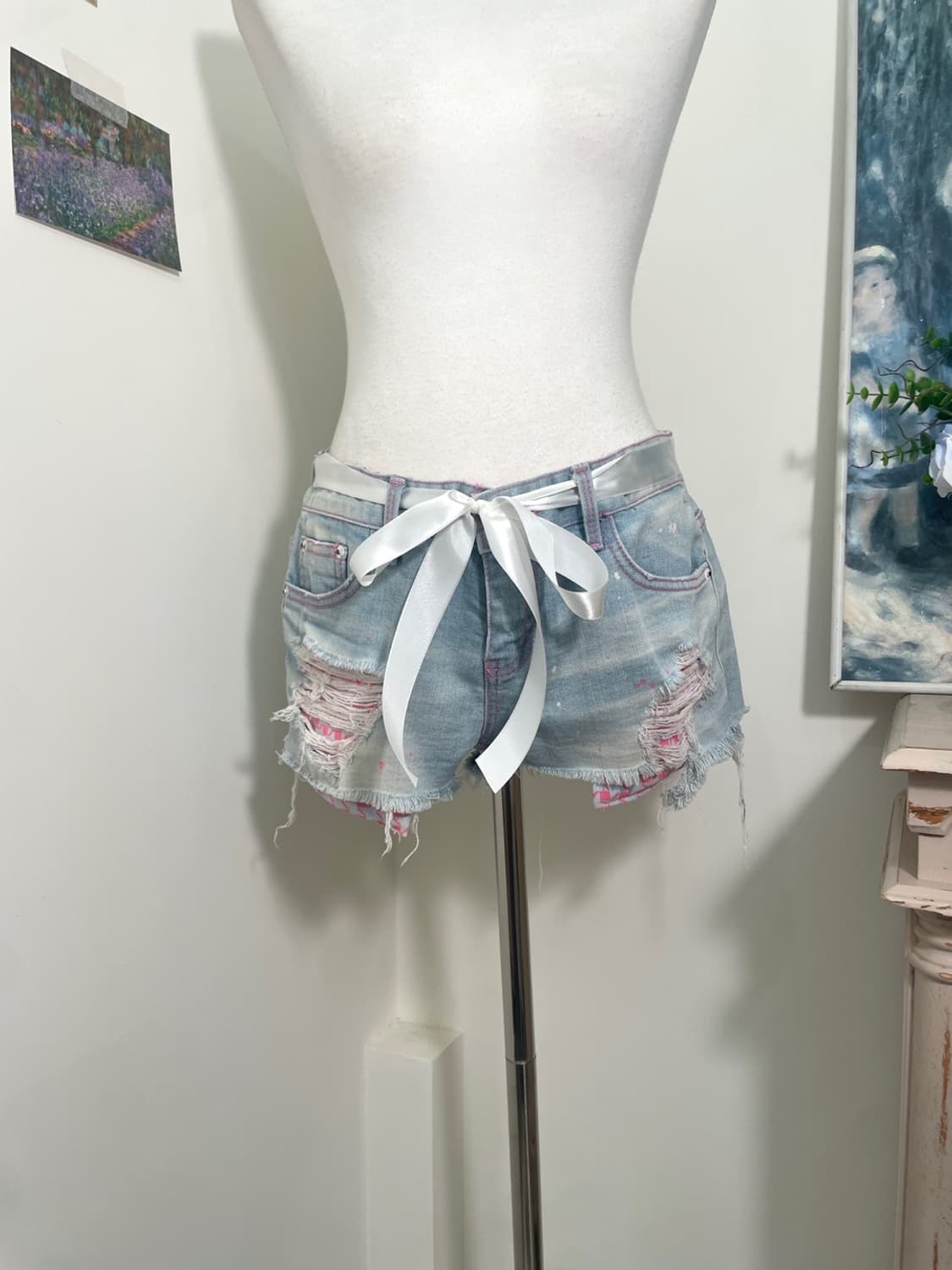 light denim pink check detail summer pan 상품이미지5