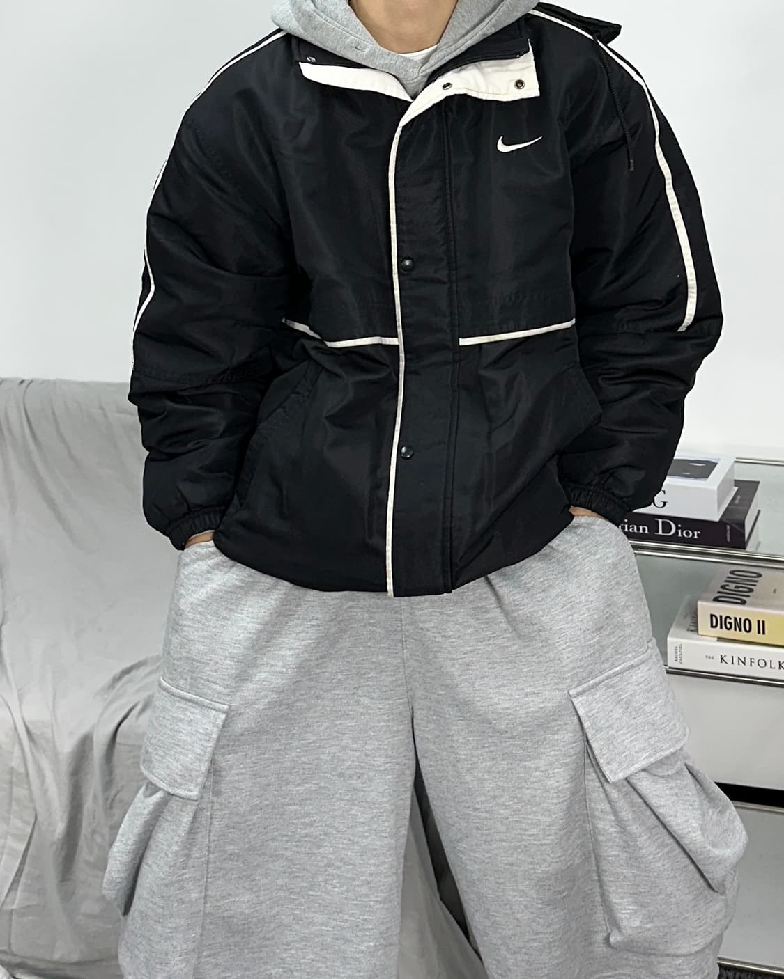 나이키 올드스쿨 화이트 라인 누빔 점퍼 M 상품이미지1