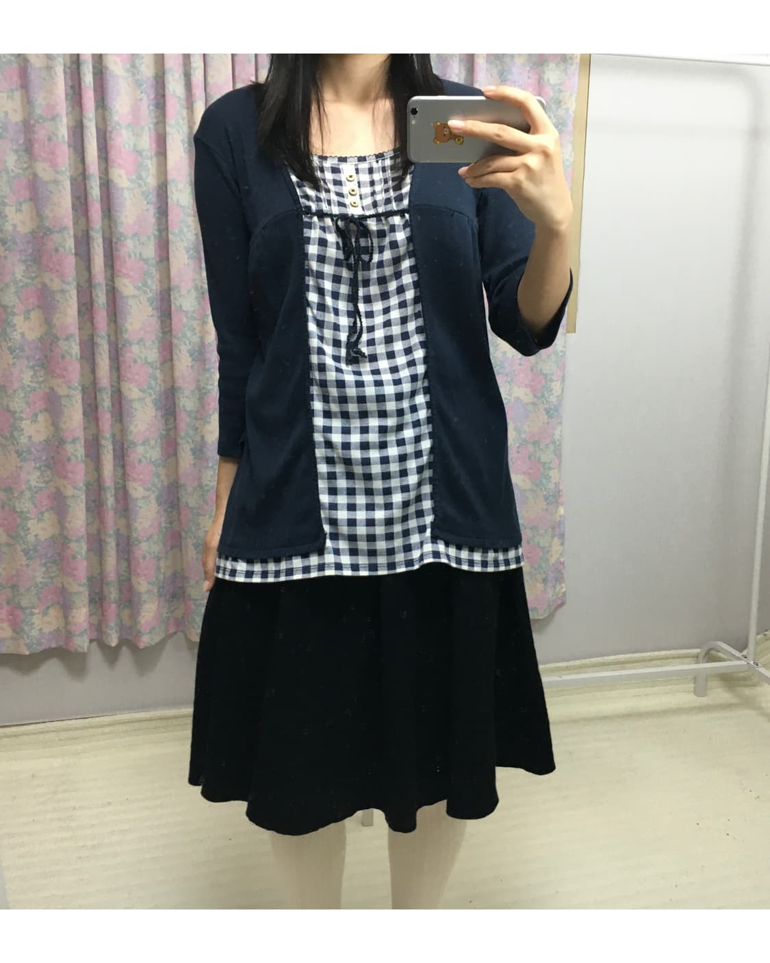 네이비 체크 레이어드 블라우스 상품이미지2