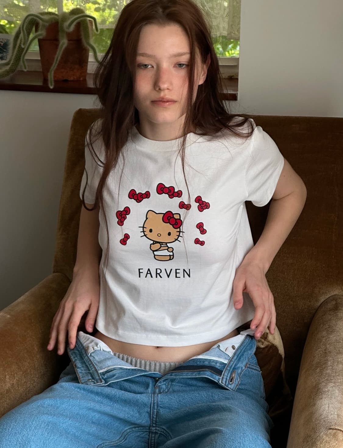 새상품 파르벵 태닝 헬로 키티 리본 티셔츠 화이트 프리 상품이미지9
