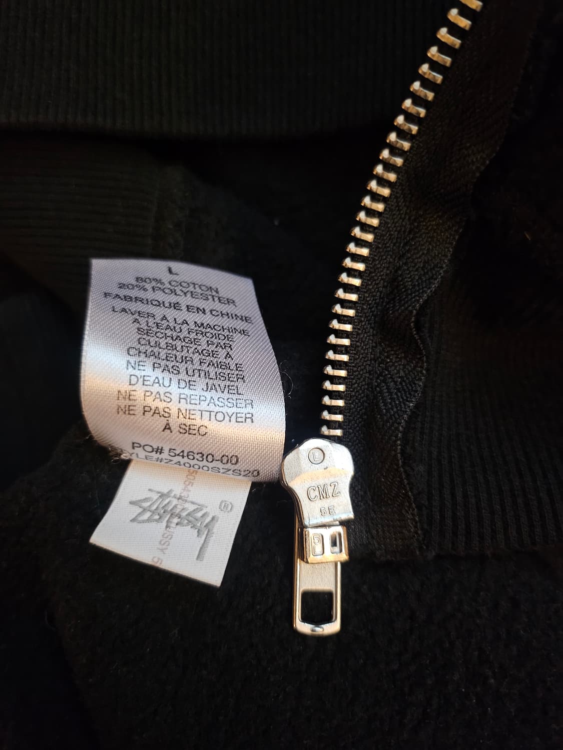 정품(L-105) 스투시 테리소재 블랙 베이직 후드 집업 상품이미지4