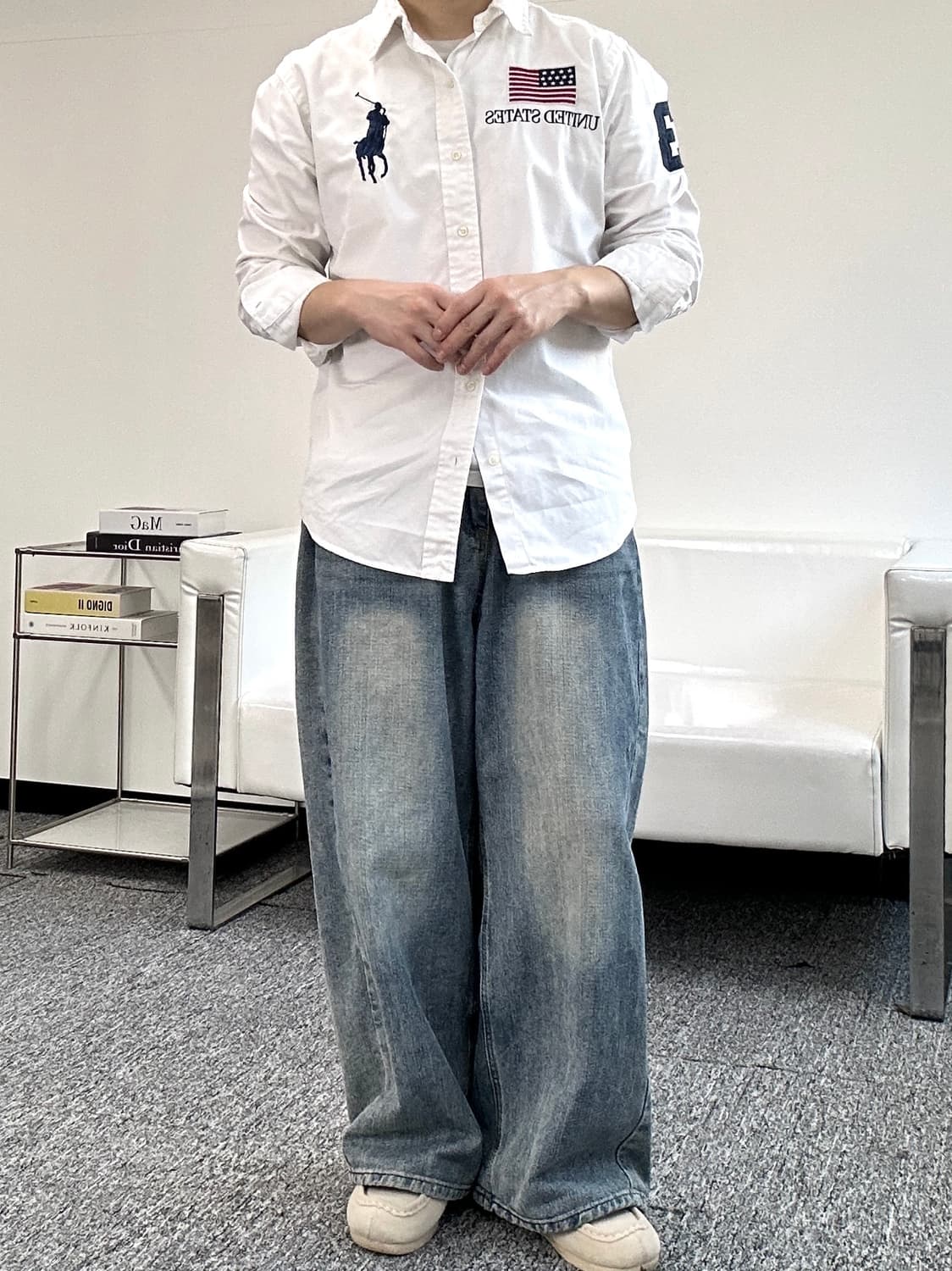 폴로 랄프로렌 성조기 넘버링 옥스포드 화이트 셔츠 M    상품이미지4