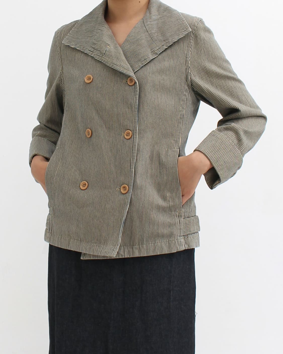 일본 빈티지 페이지보이 앤 알리시아 스트라이프 코튼 더블 자켓 상품이미지8