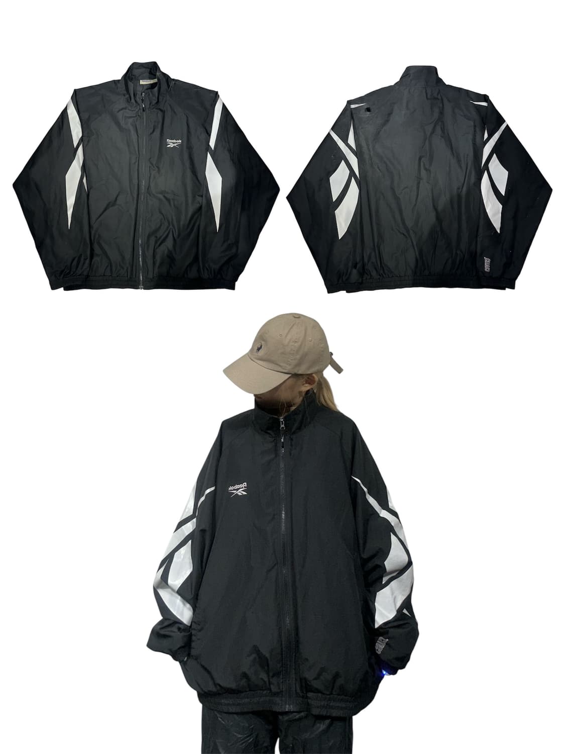 리복 블랙 올드스쿨 오버핏 바람막이 자켓 2XL 상품이미지1
