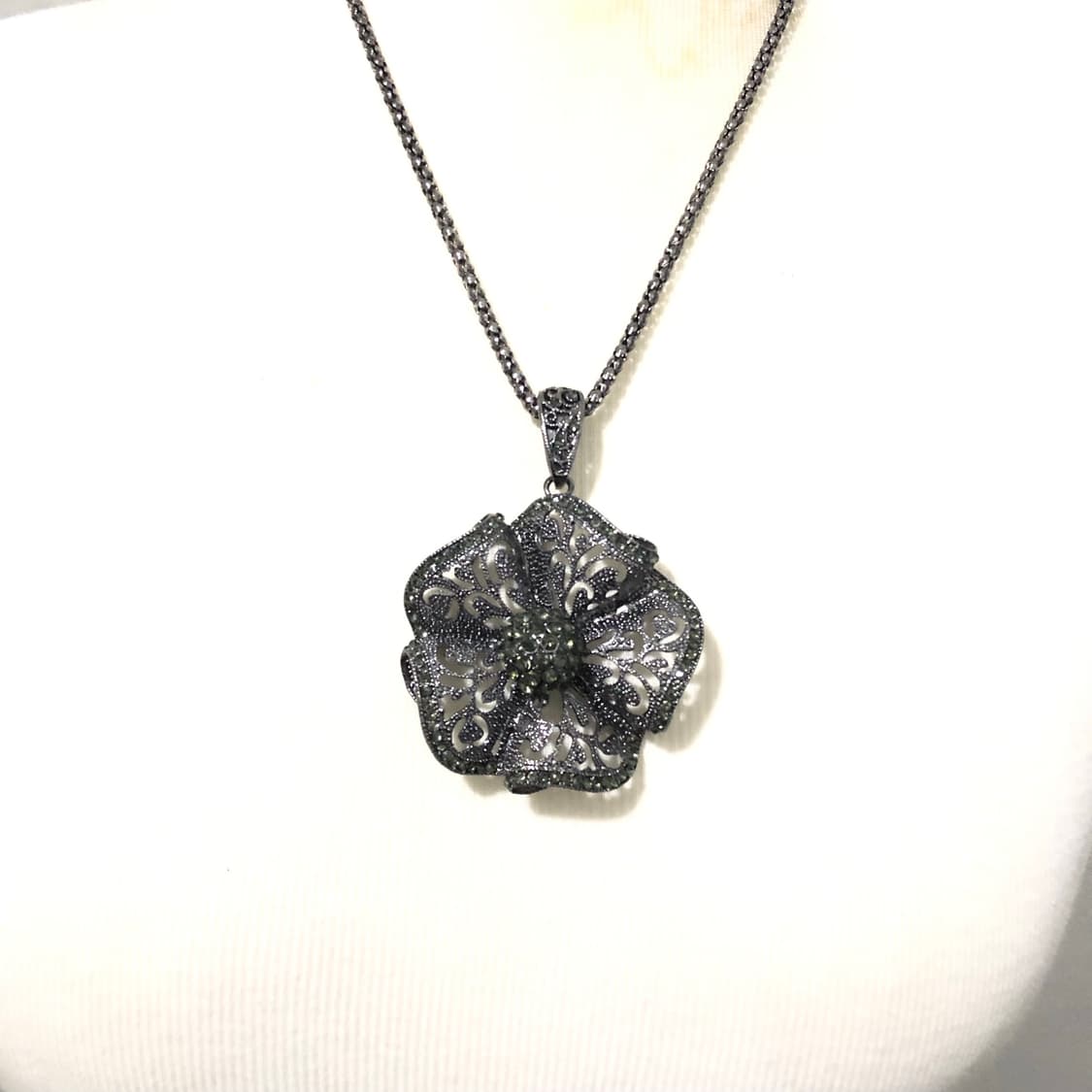 빈티지 올리브 큐빅 플라워 롱목걸이 페어리 오리엔탈 갸루 상품이미지3