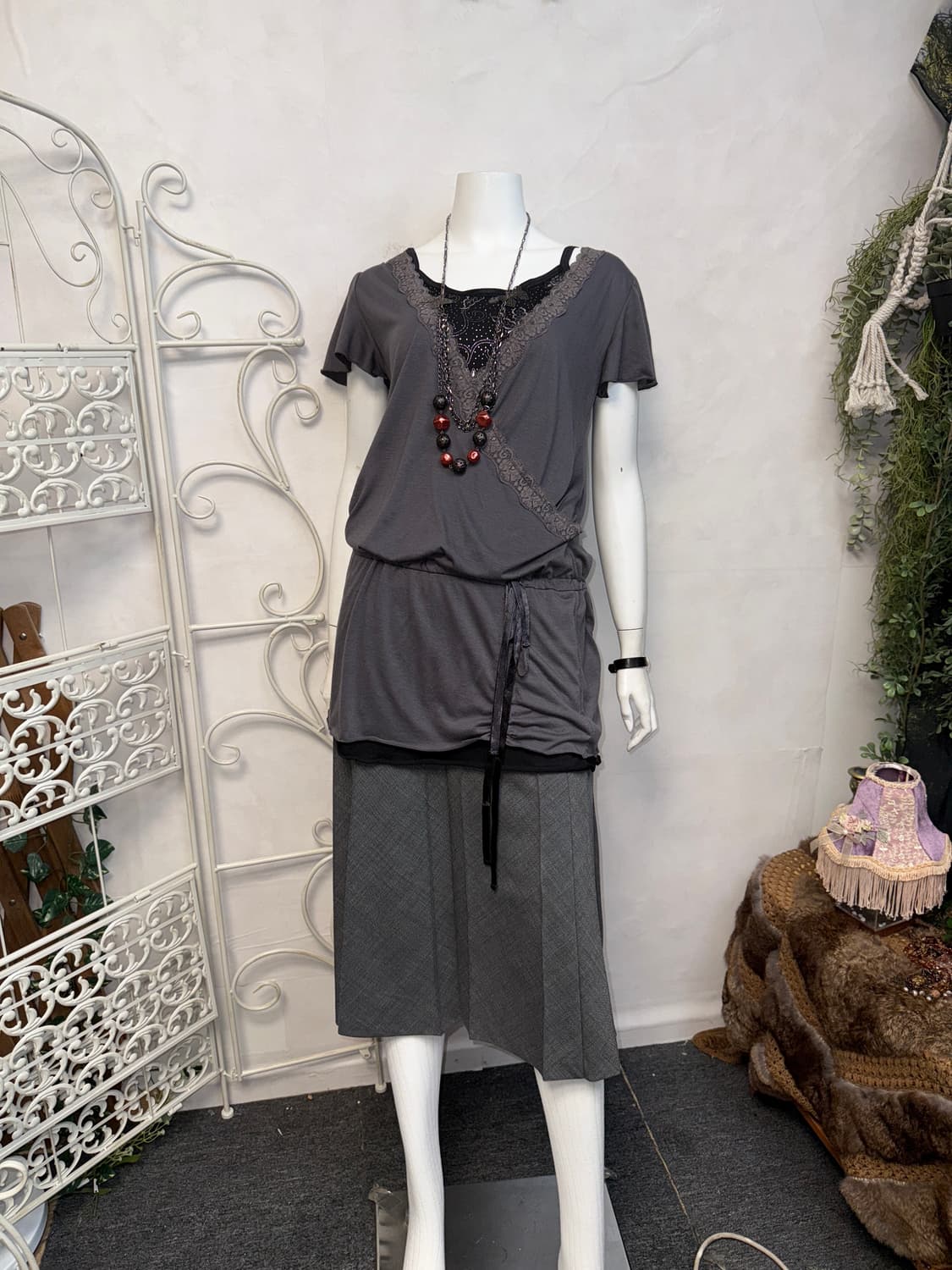 Charcoal cotton lace wrap shirring ops 상품이미지1