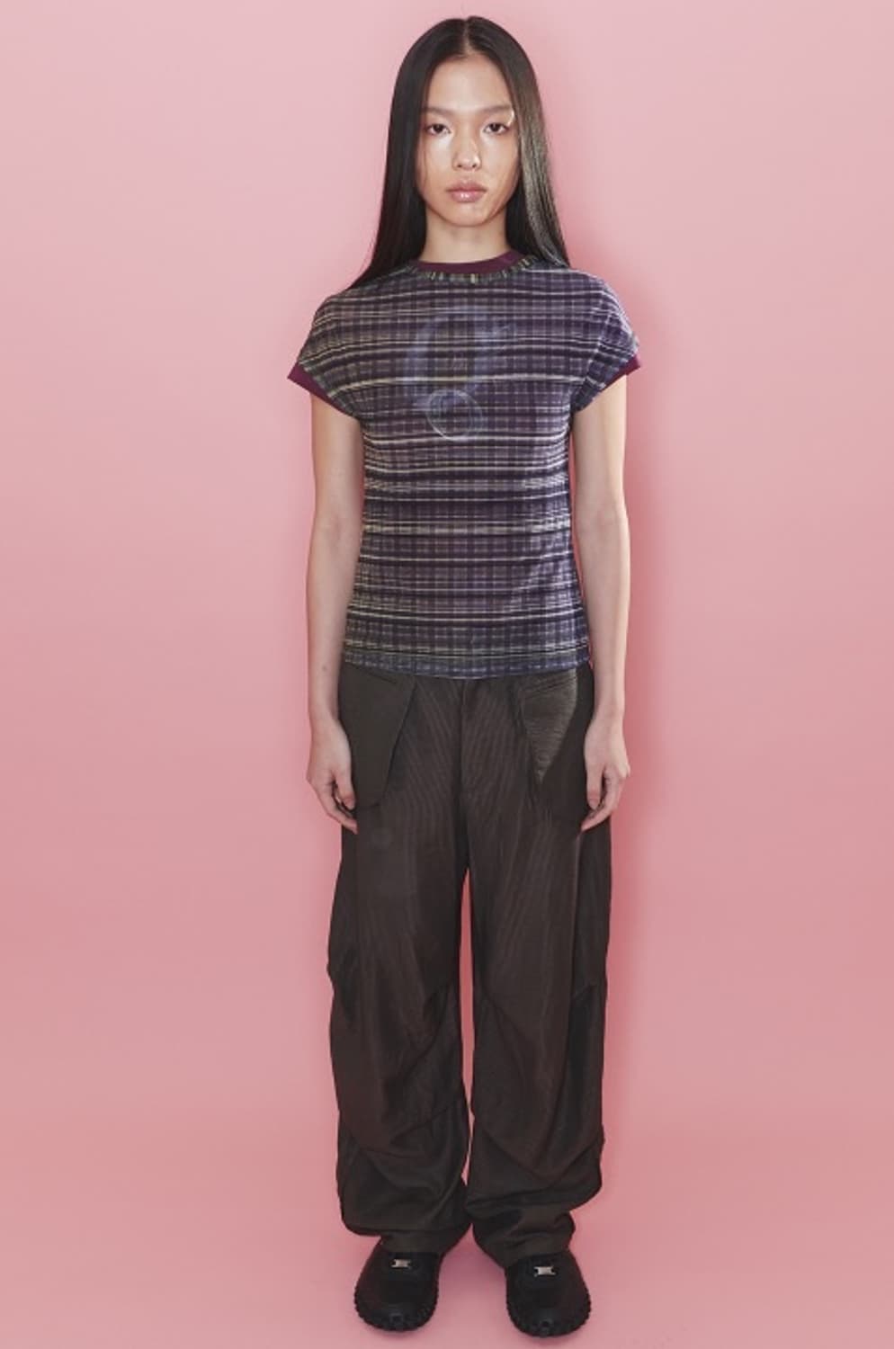 오들리워크샵 Dark Tartan Mesh Tee 상품이미지1