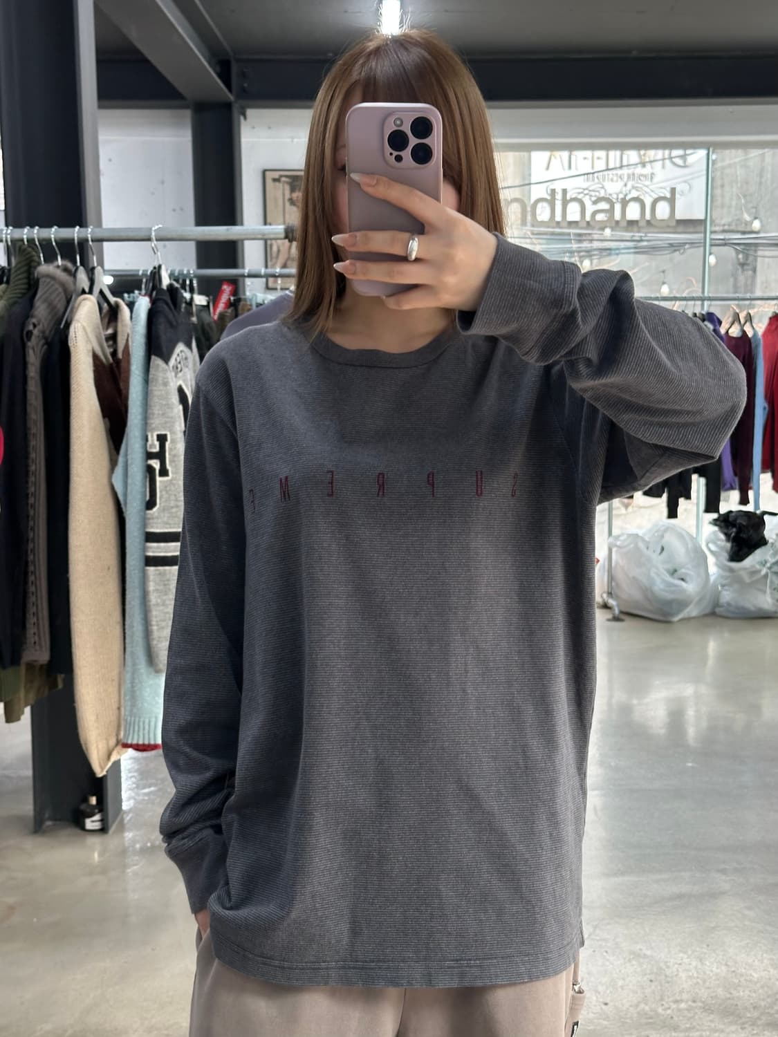 슈프림 스트라이프 롱슬리브 긴팔티 그레이 상품이미지1