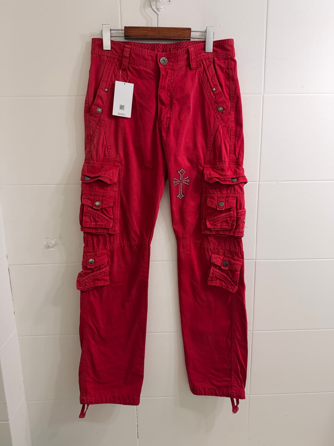 빈티지 레드 펑크 큐빅 카고 스트레이트 팬츠 상품이미지4