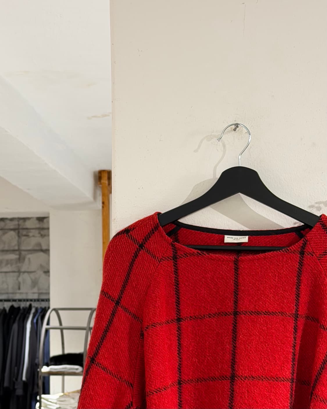 드리스 반 노튼 레드 울 체크 풀오버 니트 상품이미지2