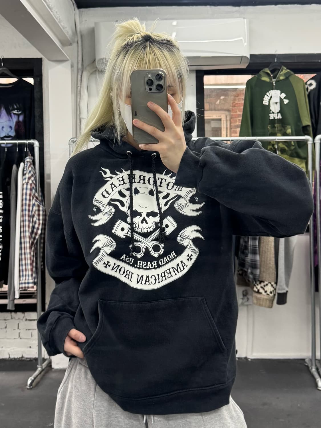 헤인즈 스컬 프린팅 후드티 상품이미지5