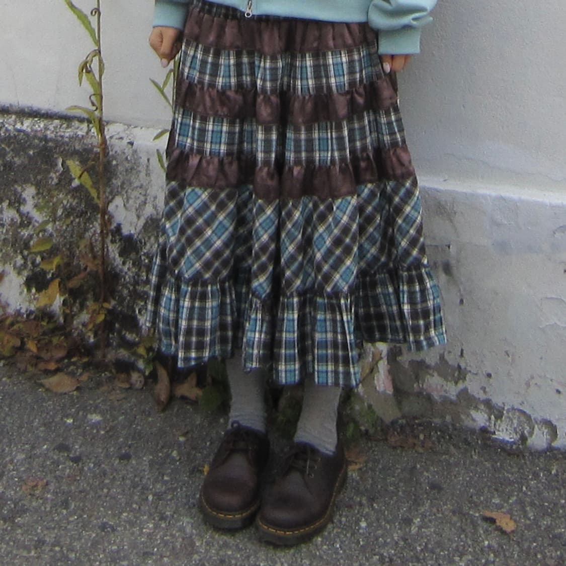 민트초코 체크 롱스커트 상품이미지2