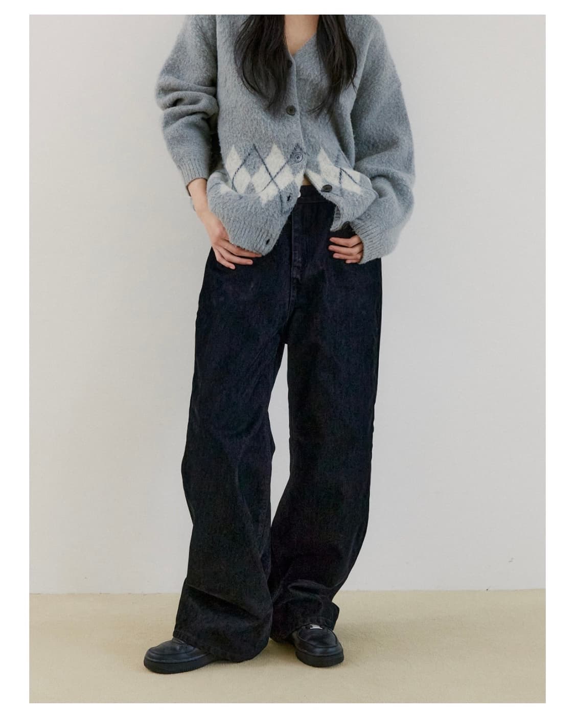 오피쉬 OAFISH 와이드 벨벳 데님 팬츠 블랙 상품이미지1