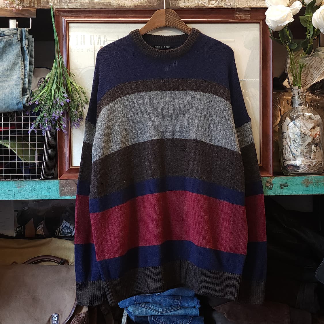 00s 니코앤드 프렌치 컬러블록 스트라이프 니트 스웨터 빈티지 니트 4 상품이미지1