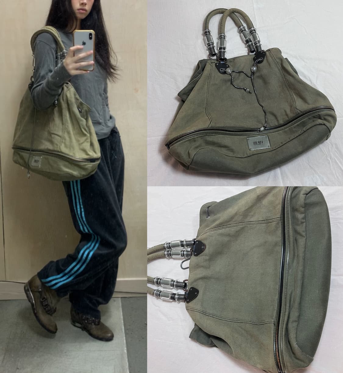 8월세일[직수입] 빈티지 RARE diesel 오버사이즈 숄더백 카키 상품이미지1