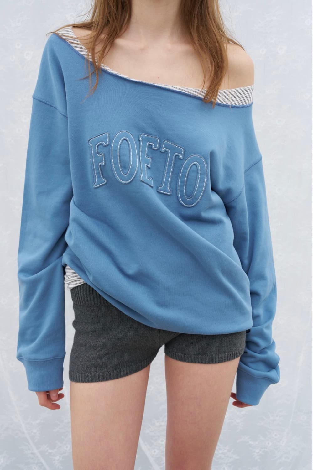 포에토 빈티지 컷 오프 스웻셔츠 맨투맨 블루 상품이미지2