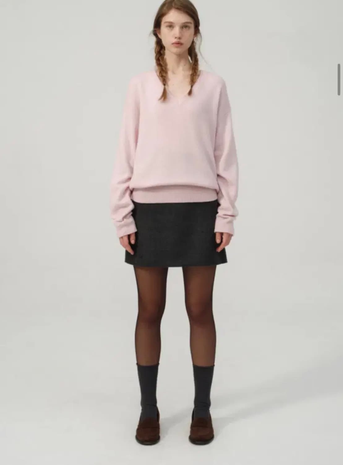 더바넷 pink plain v neck knit 니트  상품이미지2
