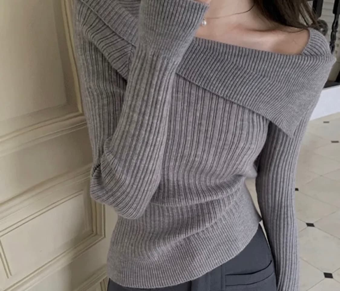 코코블랑 오프숄더 니트 그레이 상품이미지1