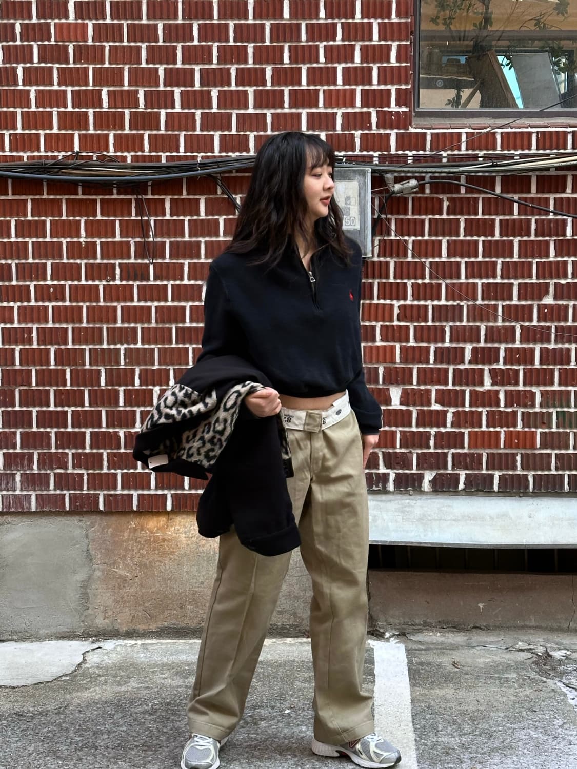 레오파드 자켓 폴로 크롭 니트 디키즈874팬츠 코디 상품이미지6