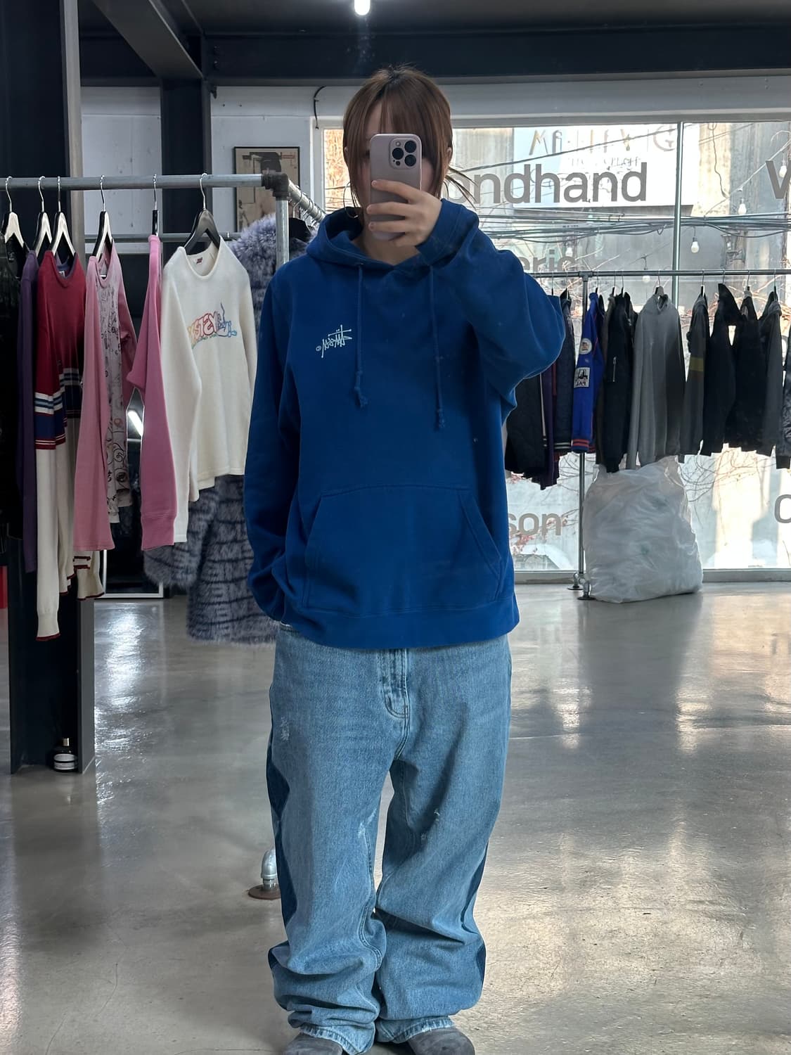 스투시 빅로고 블루민트 후드티 상품이미지2