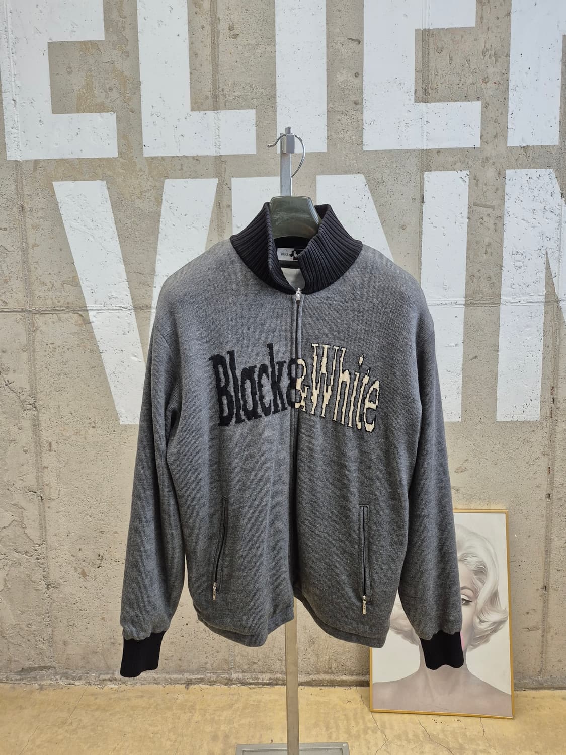 110)Black&White  방풍 니트 바람막이 집업(수납 상품이미지1